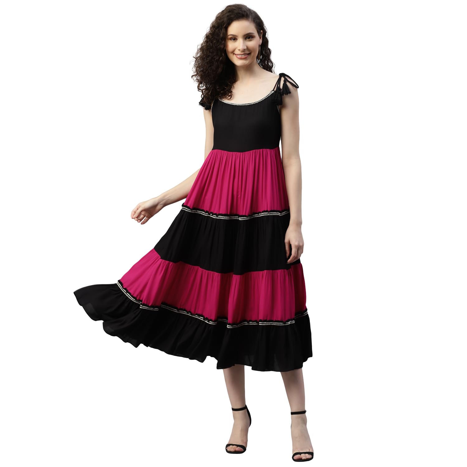 deebaco Women's Solid Rayon A-Line Midi Dress for Woman Festive Fancy|Casual Trending Stylish Long One Piece Dresses Women Western Sleeveless (Multicolor)-picture-37