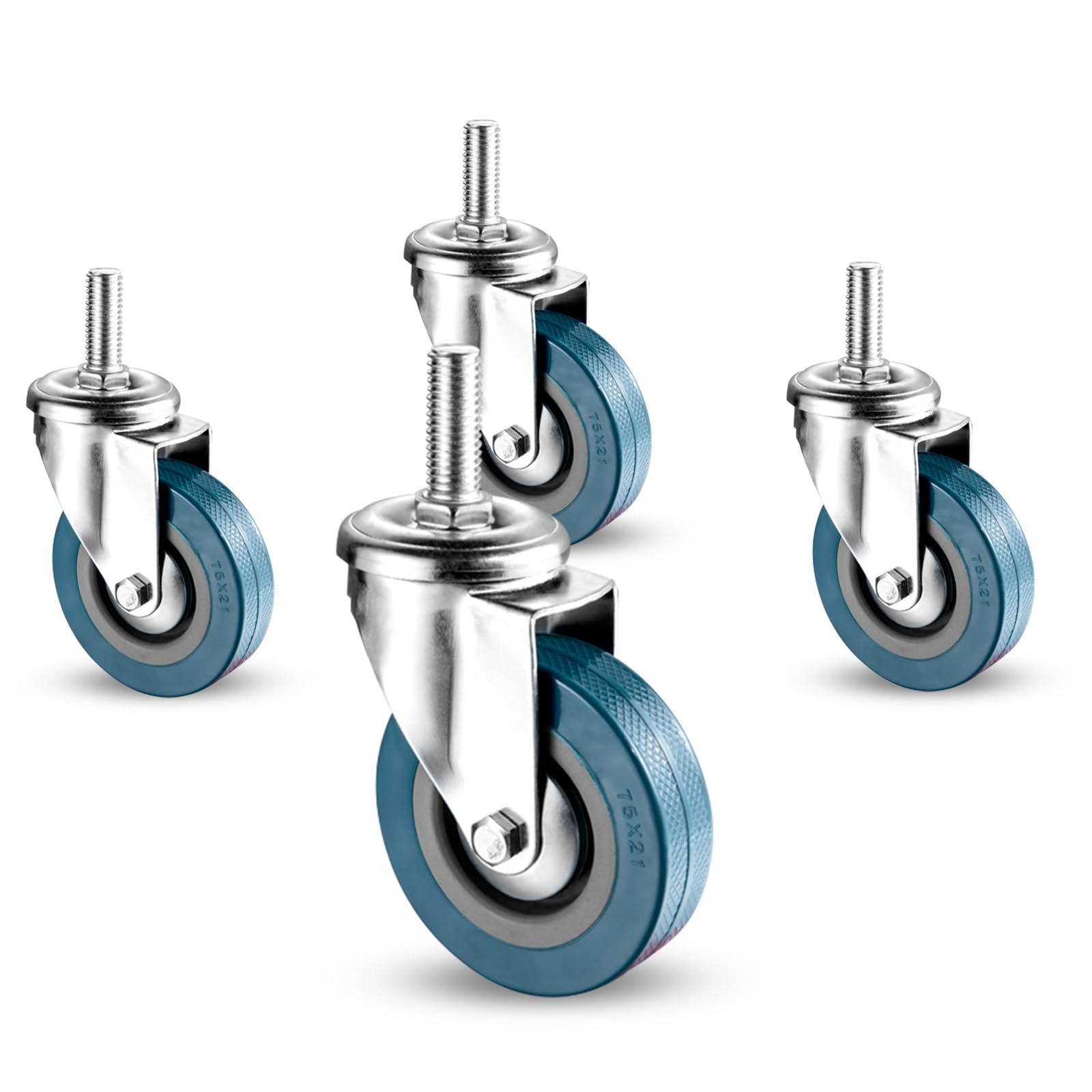 GYRAZXS PVC Swivel C Wheels with Brake 4-Pack 65mm/75mm Noise-Free Trolley Furniture Wheels Non-Marking Threaded Stem Heavy-Duty Locking Cs for Smooth Transport