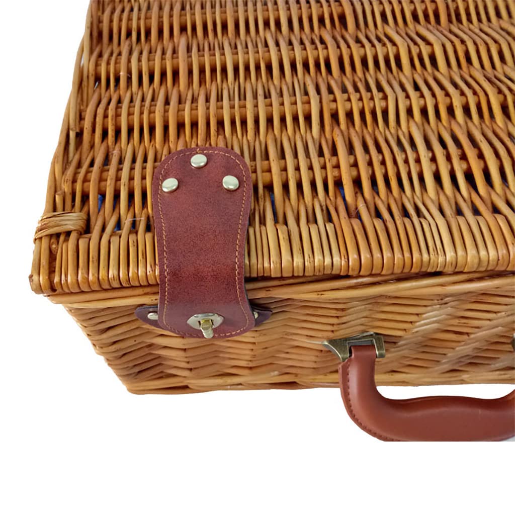 Cestino da Picnic per 4 Persone, Set da Picnic in Vimini, Cestino da Picnic in salice con Posate, Kit di Servizio e Manico, Accessori Completi per Picnic