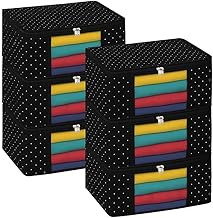 Lamok Non Woven Saree Cover And Cloth Organizer with Transparent Window for Wardrobe Storage for Towels, Bedsheets, Clothes, Sarees And Lehenga (Black, Pack of 12)