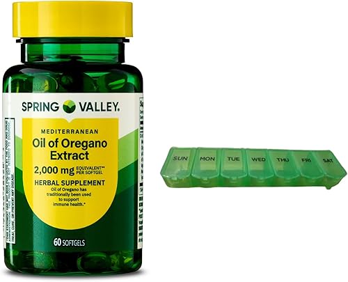 Spring Valley Aceite de orégano mediterráneo 2000 mg 60 cápsulas blandas para la salud inmunológica con organizador de píldoras