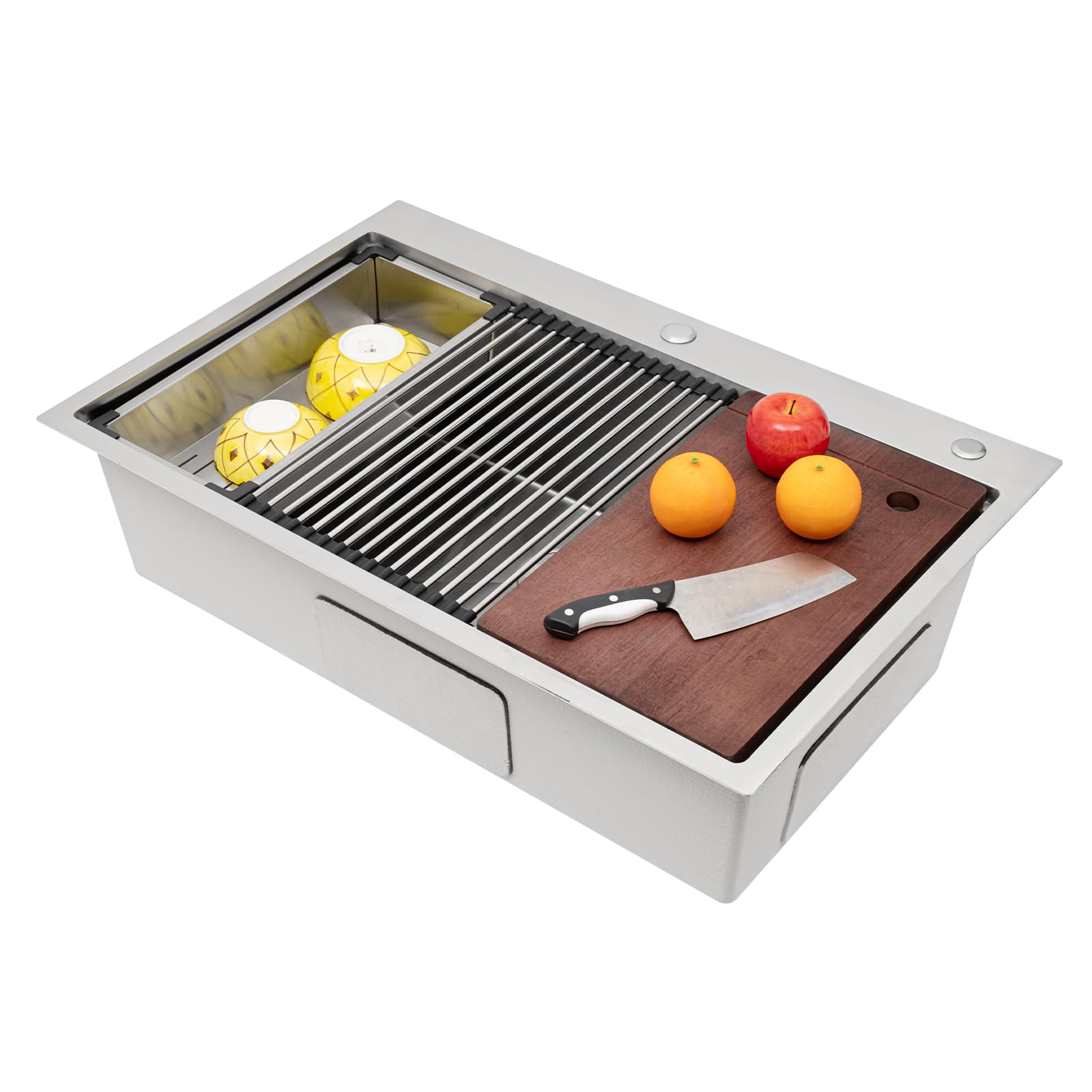 Fregadero de cocina de acero inoxidable empotrable con tabla de cortar y tabla de cortar, 33 pulgadas, fregadero de cocina, estación de trabajo
