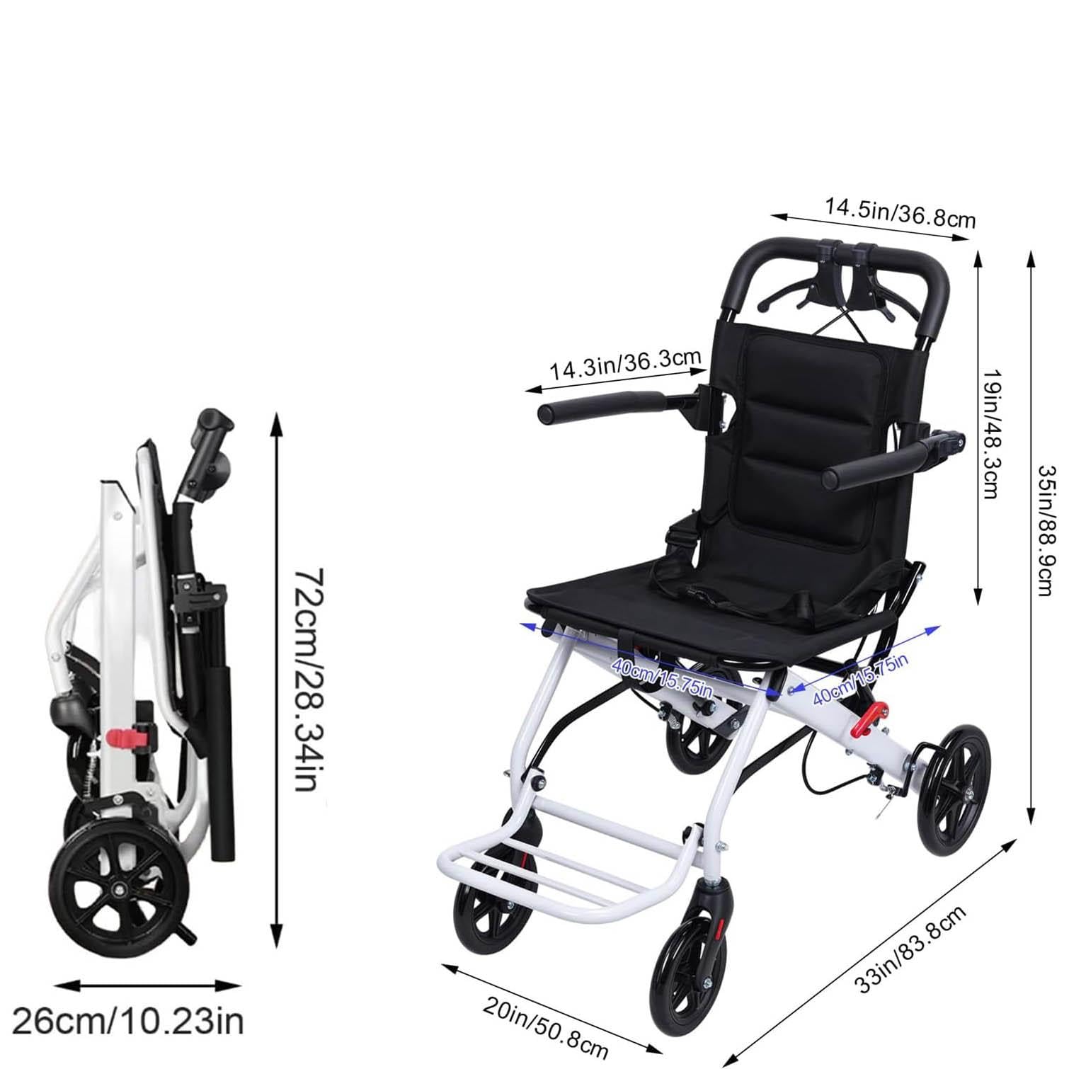 Silla de Ruedas Plegable, Sillas de Ruedas Ligeras para Adultos y niños, Solo 8.2kg, Silla de Ruedas de Viaje portátil con Correa de Seguridad Ajustable, Ruedas de PU,A