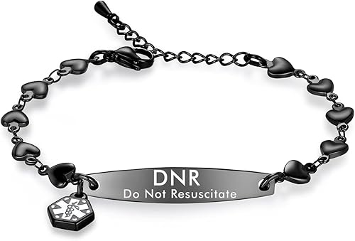 Miniatura 5 de mnmoom Pulseras de alerta médica para mujeres 6.5-8 pulgadas ajustables corazón links pulseras médicas con grabado