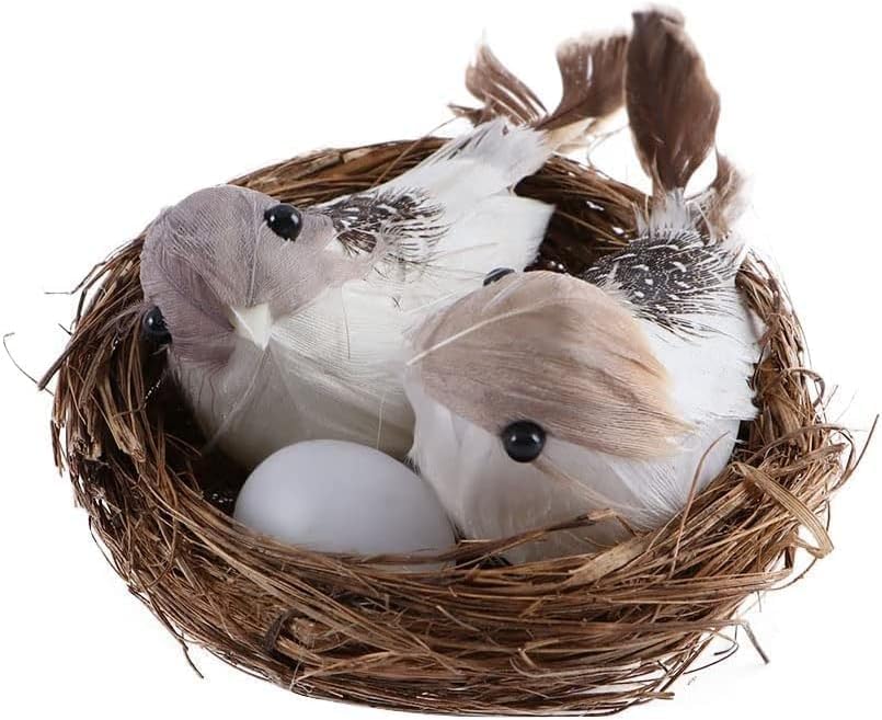 Gammaeon Künstliches Vogelnester Set mit Eiern and Vögeln | Handgeflochtenes Naturfaser-Nest mit Schaumstoff-Federn | DIY Deko für Pflanzenarrangements, Garten, Hochzeitsfotografie (30cm)