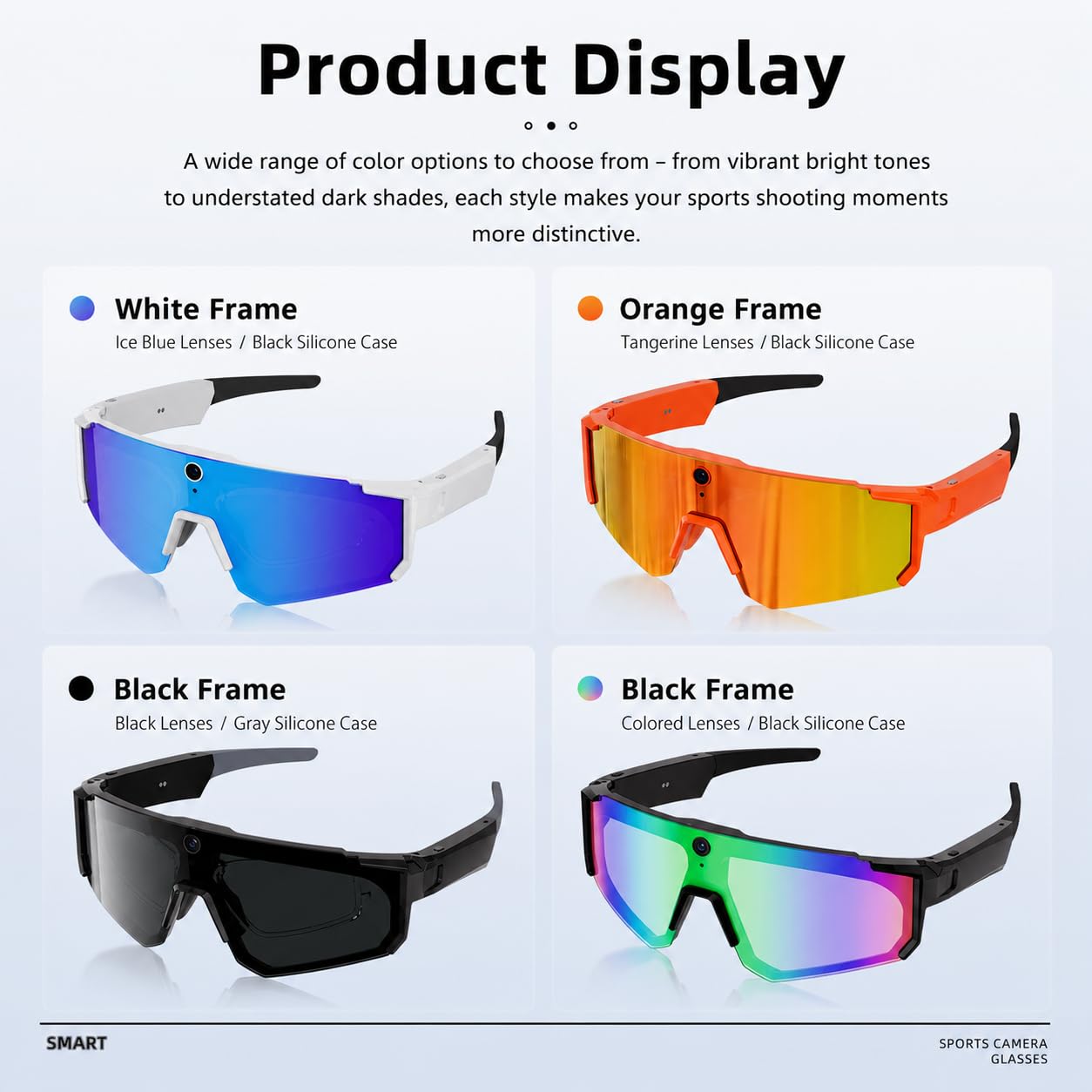 Lunettes Intelligentes 4K AI, Caméra 8MP, Lunettes de Sport Bluetooth avec Commande Vocale, Stabilisation EIS, IP54 pour Le Cyclisme, Le Ski, la Randonnée (Orange Rouge)