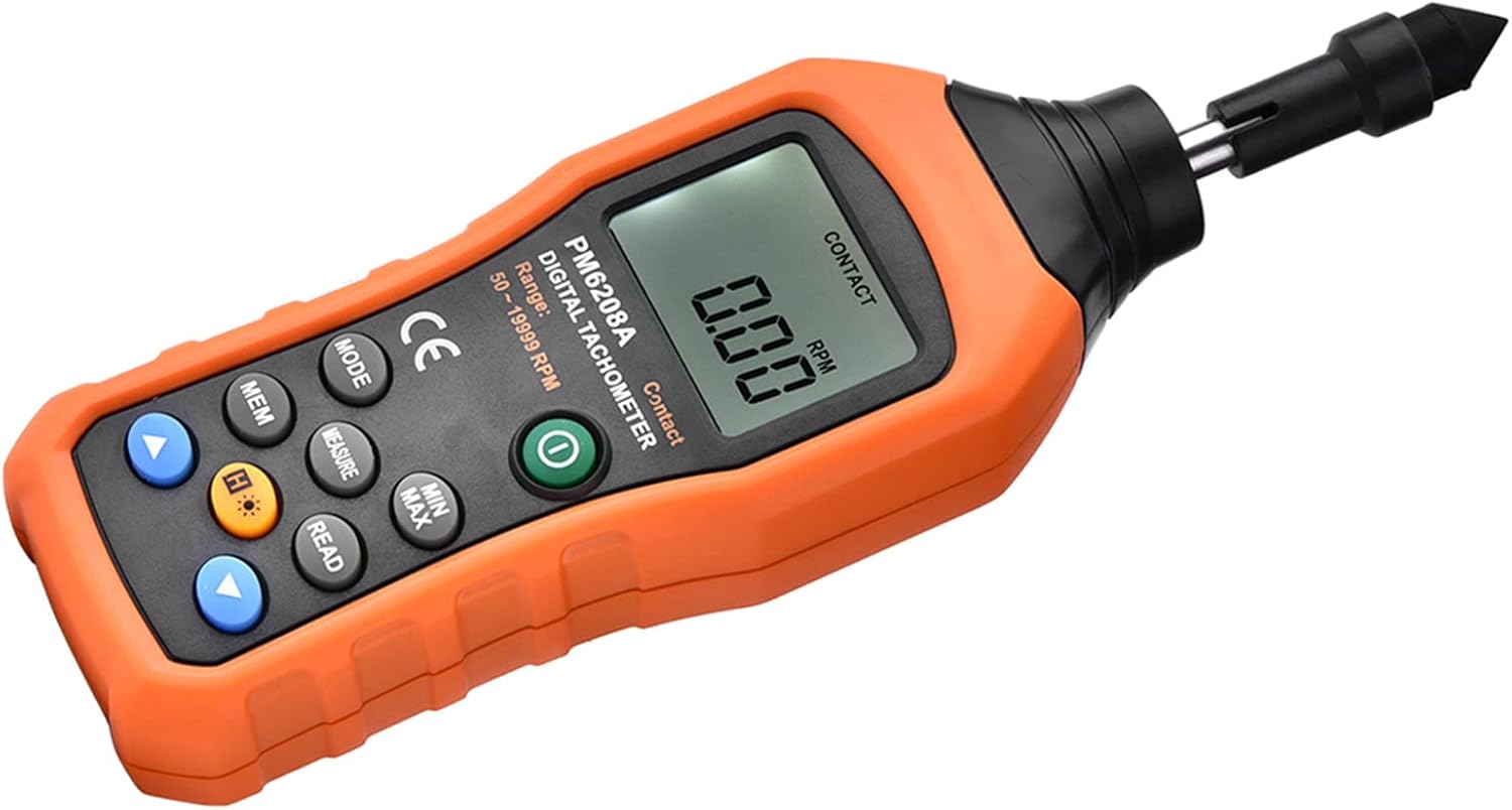 YWBL-WH PM6208A Digital Tachometer, LCD Backlit Display, 50-19999RPM Motor Speed Tester, ABS Material, 7.6x4.4x2.5 Inch