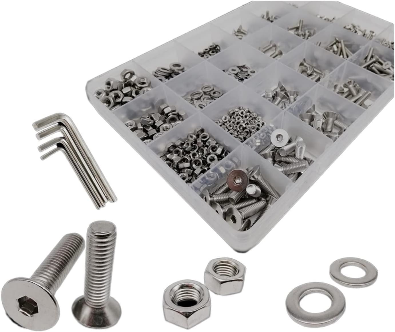 Youngran 400/1140pcs M1.6 M2 M2.5 M3 M4 M5 304 Stainless Steel Hexagon Hex Socket Flat Countersunk Head Screw Bolt Nut Set Assortment Kit Leisurely (Color : Set D 2100pcs)