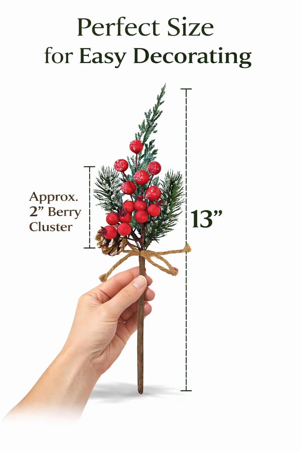 BANBERRY DESIGNS Juego de 9 púas de piñas y bayas nevadas, con forma de piñas y bayas rojas y piñas, para decoración navideña, tallos flexibles, bricolaje para manualidades navideñas y decoración