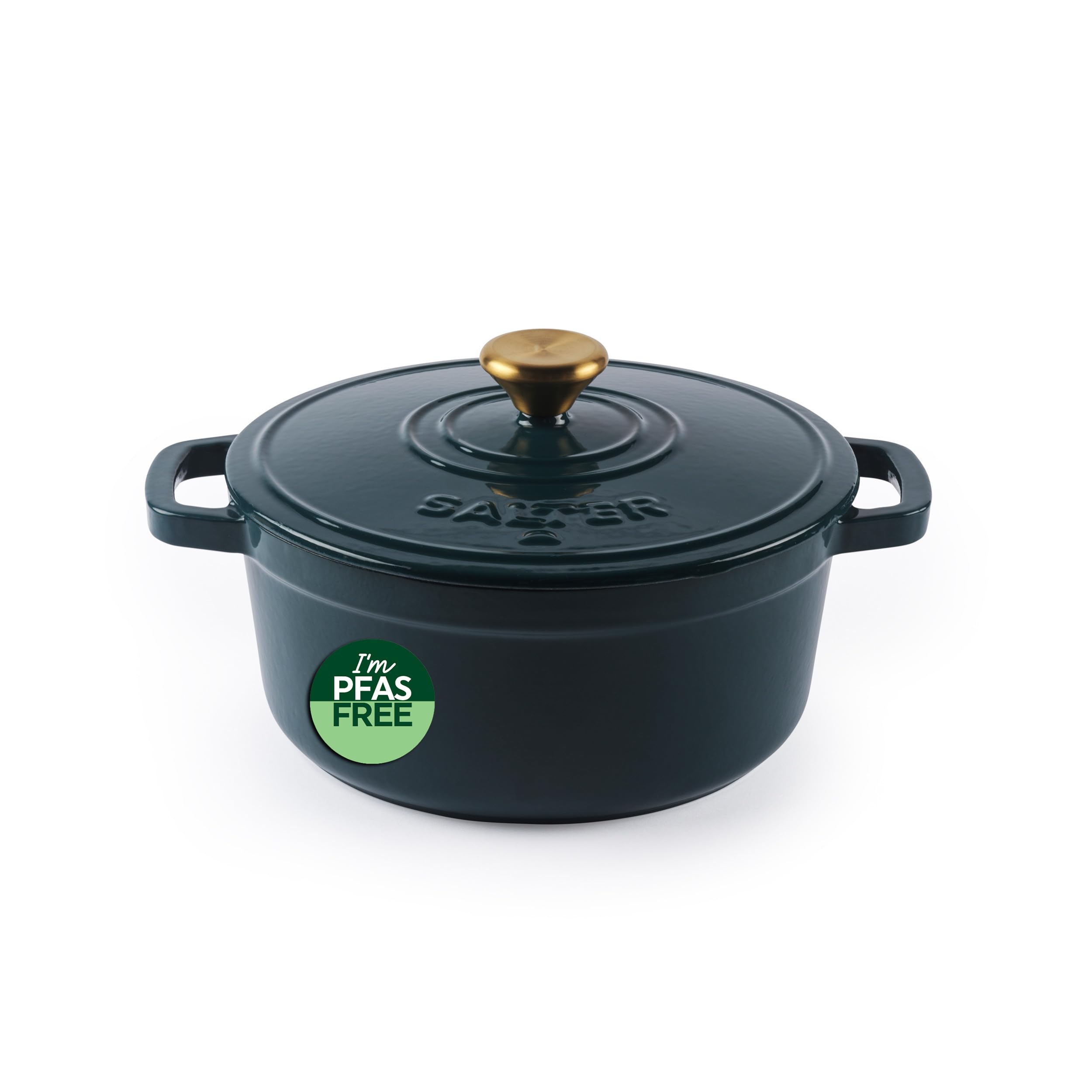 Salter Chester Casseruola in Ghisa – Verde, 24CM, Coperchio Autoimbastitore, Forno Olandese, Cucina da Piano a Forno, Adatta a Tutti i Tipi di Piano Cottura Inclusa l'Induzione, 3.4L, Senza PFAS