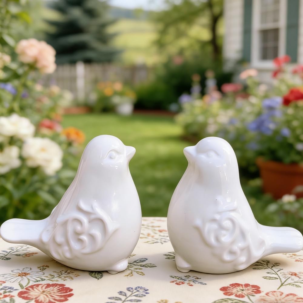 2PCS Ceramic Bird Figurines Decorative Bird Ornaments Statue for Home Garden Decor (White) image 5