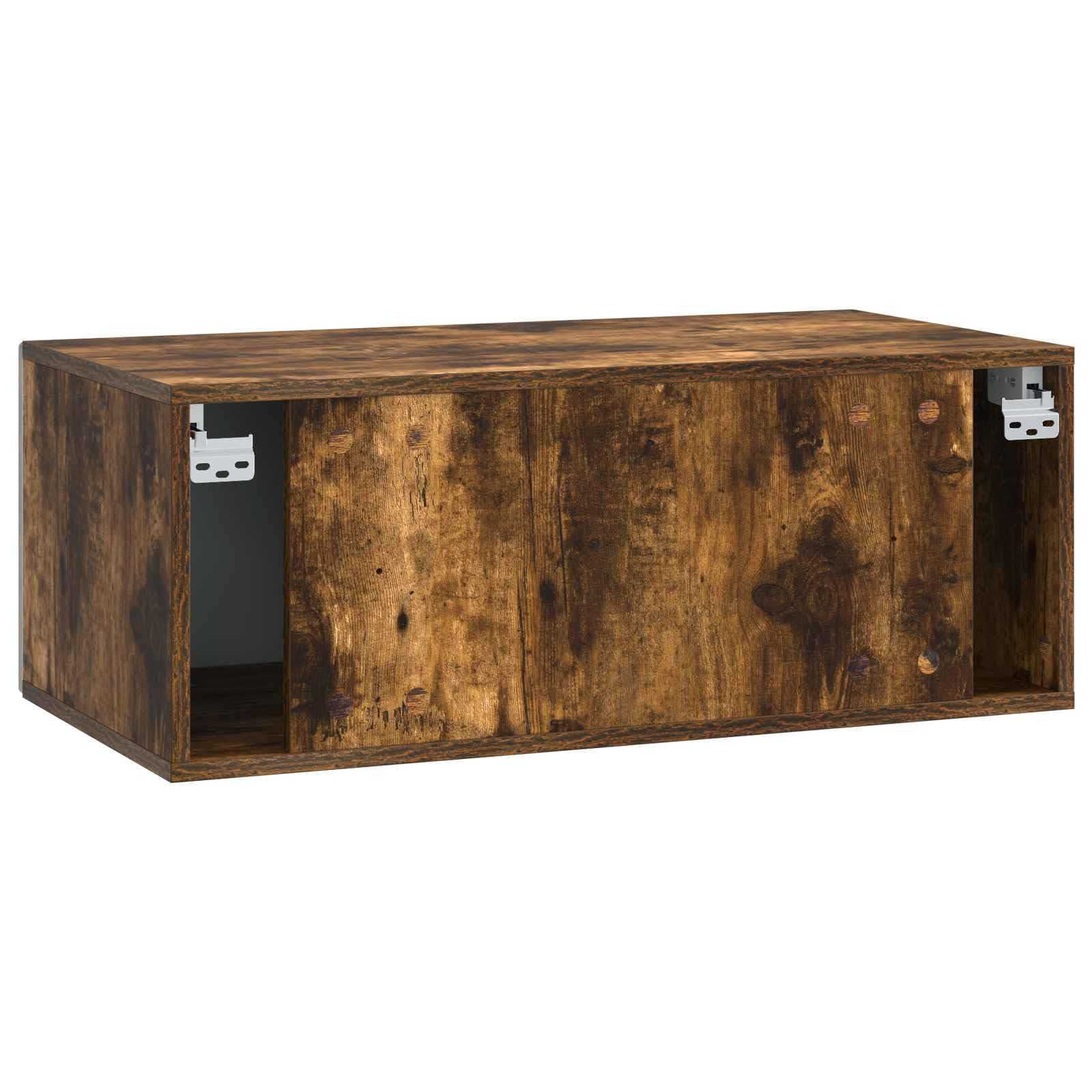 Mobile TV a parete Lowboard sospeso, 59,5 x 41 x 30 cm, mobile TV in legno, mobile multimediale sospeso con 2 ante per soggiorno, rovere affumicato in stile vintage