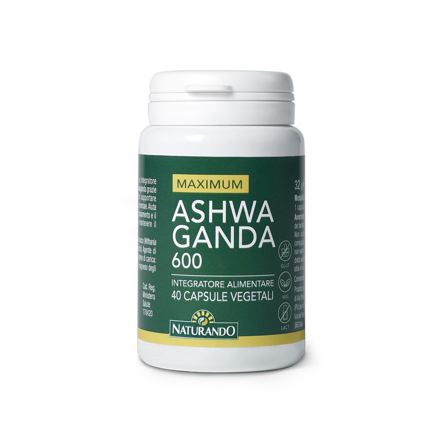 Naturando Maximum ASHWAGANDA 600 Integratore alimentare, con Ashwaganda, ottima in caso di stanchezza fisica e mentale – Flacone da 40 capsule vegetali