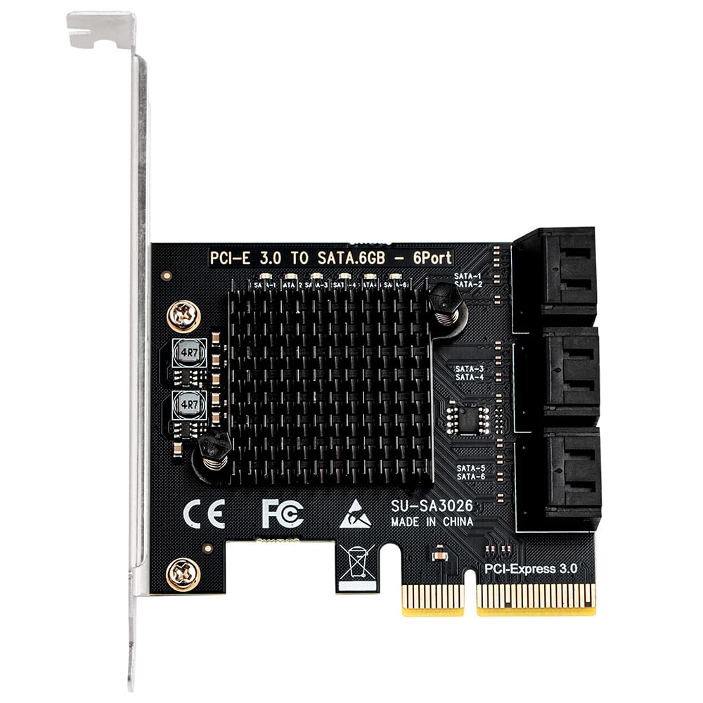Adattatore PCIE a SATA, scheda di espansione PCIe 3.0 x2 a 6 porte con ASM1166 per aggiornamento di archiviazione desktop, server domestico, libreria multimediale, PC di backup e workstation