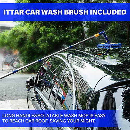ITTAR Car Wash Brush with 61\" Long Handle, 2 Pads Chenille Microfiber Truck Washer Mop, Camper Cleaner Brush with Telescopic Stainless Steel Pole, Car Cleaning Supplies for RV, SUV, Automotive - Thumbnail 5