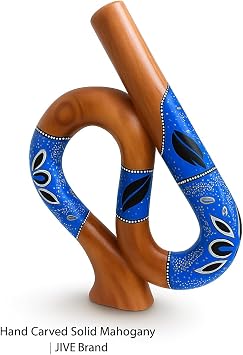 Didgeridoo S-Shaped Mahogany Instrument by JIVE Hand-Carved, Hand-Painted Travel Size with Deep Resonant Tone, Popular for Sound Therapy & Circular Breathing Practice (S- Shape)