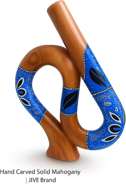 Didgeridoo S-Shaped Mahogany Instrument by JIVE Hand-Carved, Hand-Painted Travel Size with Deep Resonant Tone, Popular for Sound Therapy & Circular Breathing Practice (S- Shape)