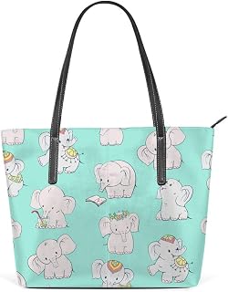 Bolsa de ombro feminina de couro de poliuretano, bolsa grande para compras, trabalho, fofa, desenho de elefante, bolsa casual