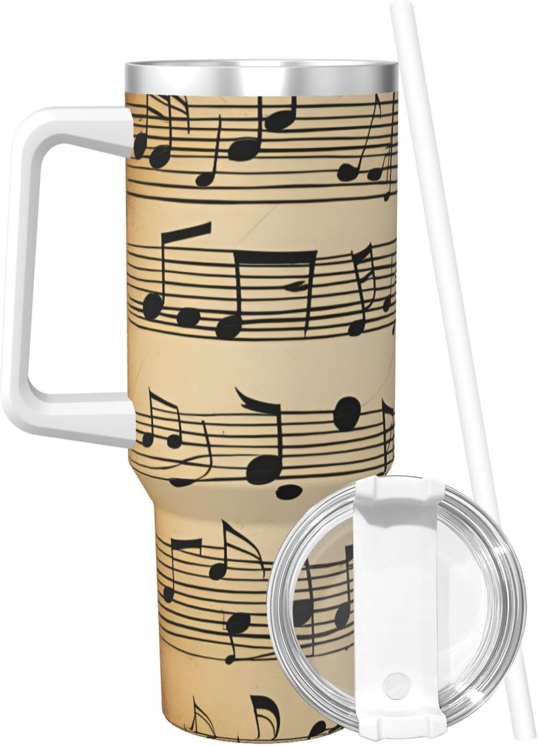 40 OZ Musical Notes Print Ice Bully Cup with Handle Straw Lid Straw,Stainless Steel Tumbler Coffee Cup