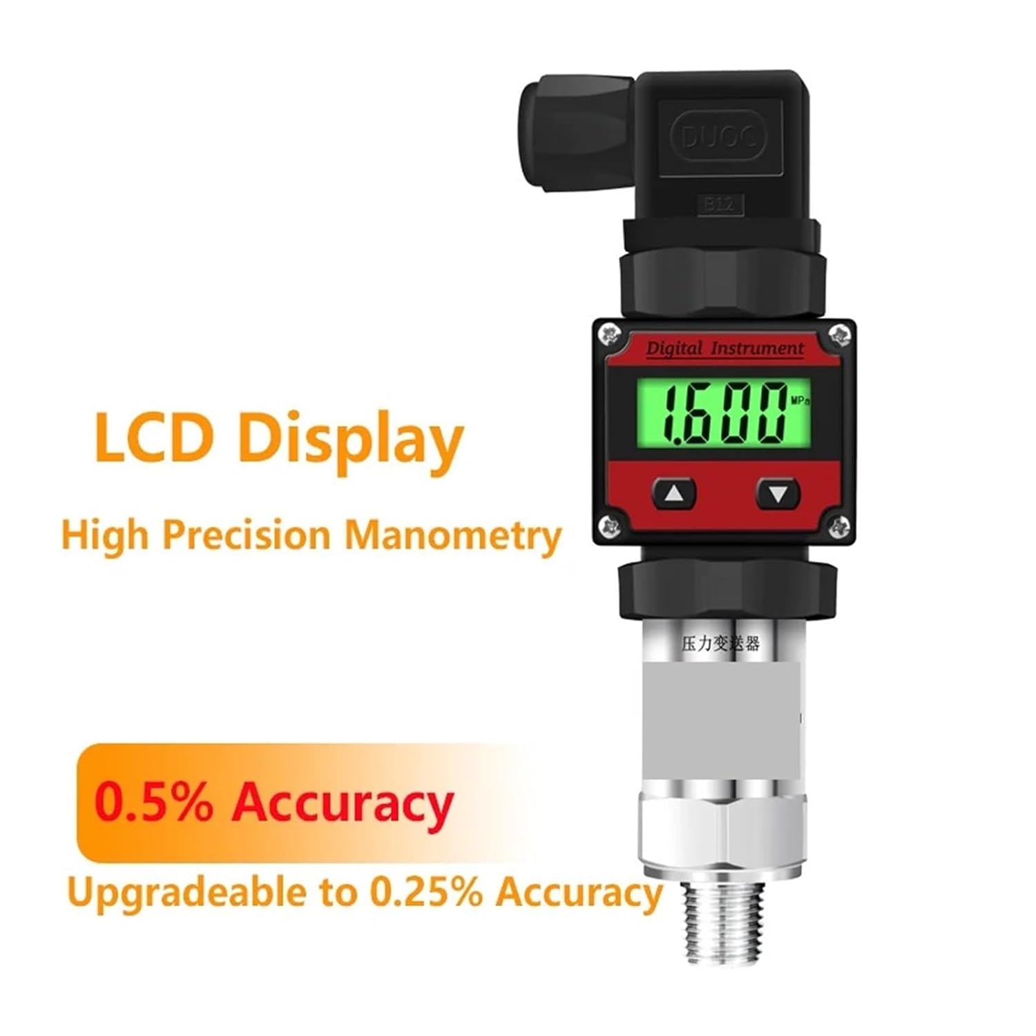 Pressure Sensor LCD Display Pressure Transmitter -1-600BAR Air Water Liquid Oil 0-5V 10V RS485 Pressure Transducer(4-20ma Output,-1-0BAR)