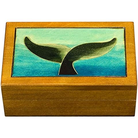 Moby Dick - Whale and Ocean Decorative Wooden Box Polish Handmade Jewelry Keepsake Box Cover