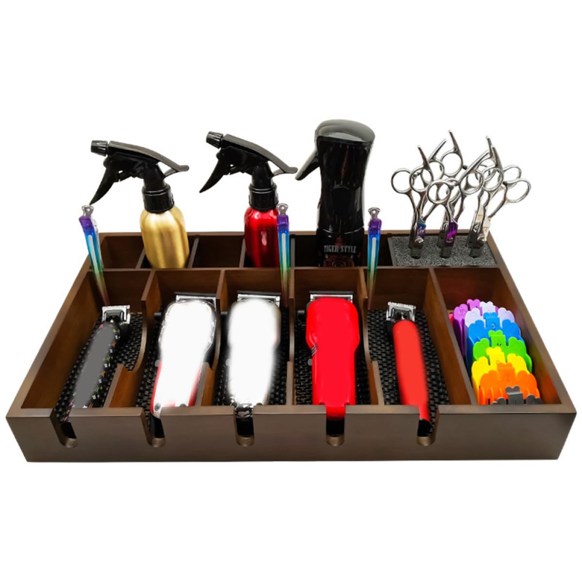 Porte-outils de Coiffure en Bois, Rangement Salon de Coiffure | Plateau à Grille Rationnelle, Grosse Capacité, Finition Soignée pour Salon de Coiffure