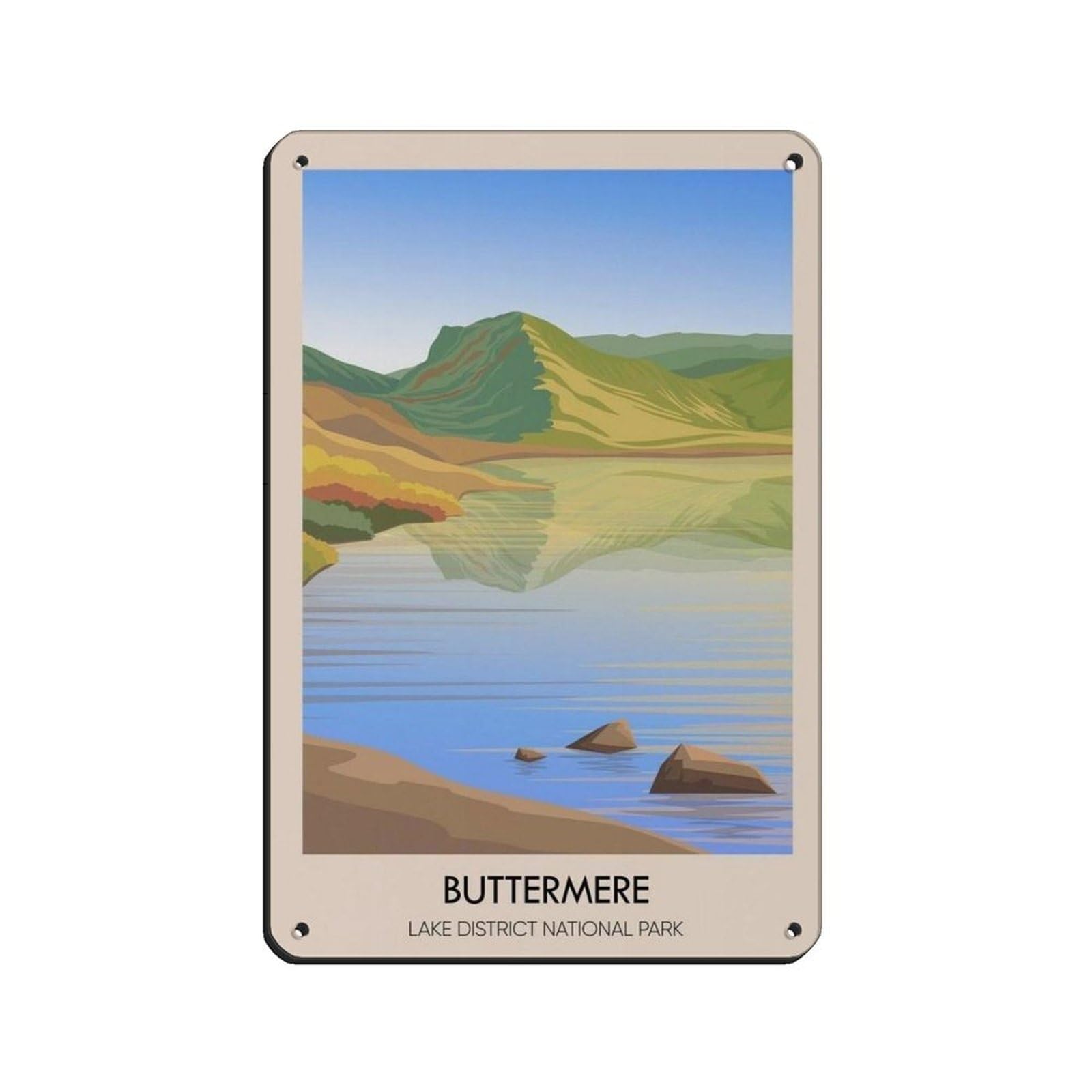 Lxwnze 20L X 30W Cm Buttermere Travel Poster Tin Sign Vintage Metal Pub Club Cafe Bar Home Wall Art Decoration Poster Retro 8X12inch(20X30cm)