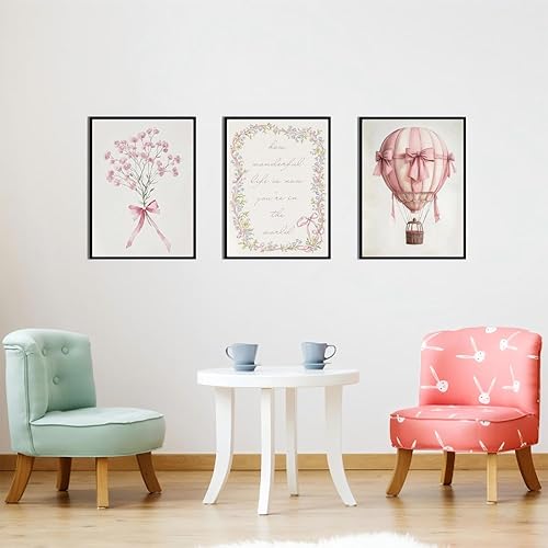 Miniatura 2 de YOXORDQ 6 pósteres de decoración de pared de habitación de bebé rosa con lazo, conejo, globo aerostático, oso de peluche, cisne, flores, impresiones