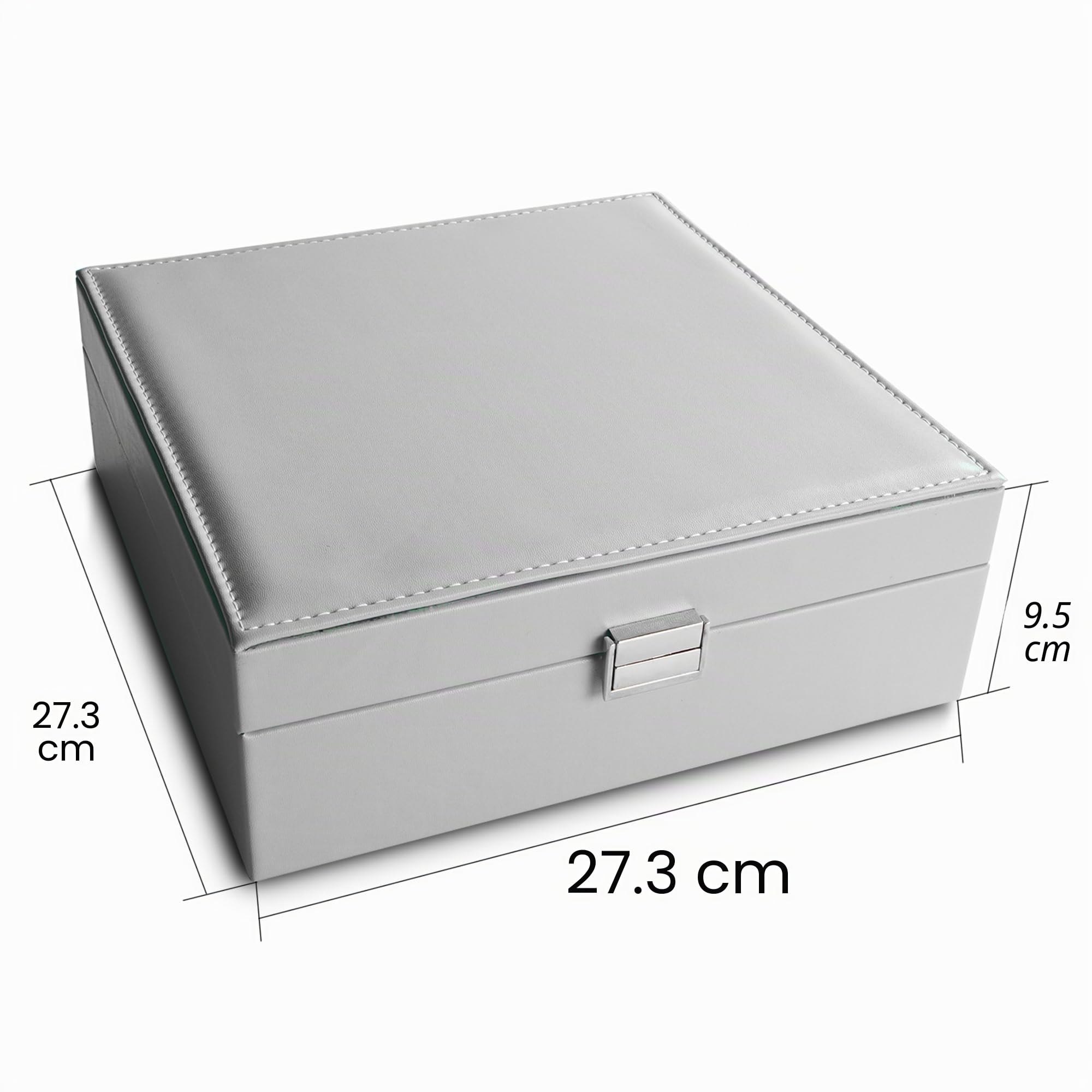 Frebeauty Organizador de pendientes, caja de joyería clásica con 50 ranuras de doble capa con 6 ganchos para collares y bolsillo para pulsera (gris)
