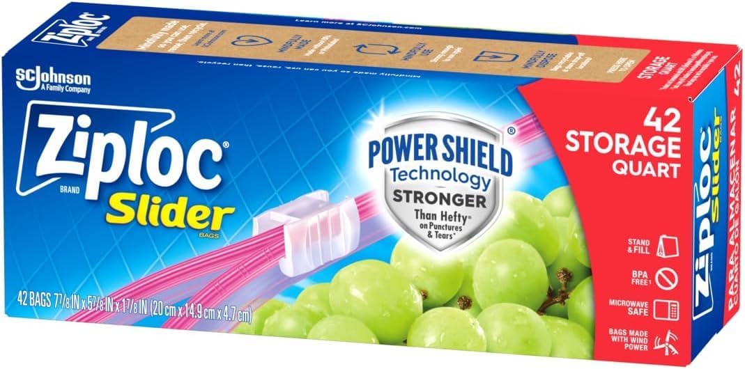 Ziploc Slider Storage Bag, Quart Value Pack, 42 Count (Pack of 3)