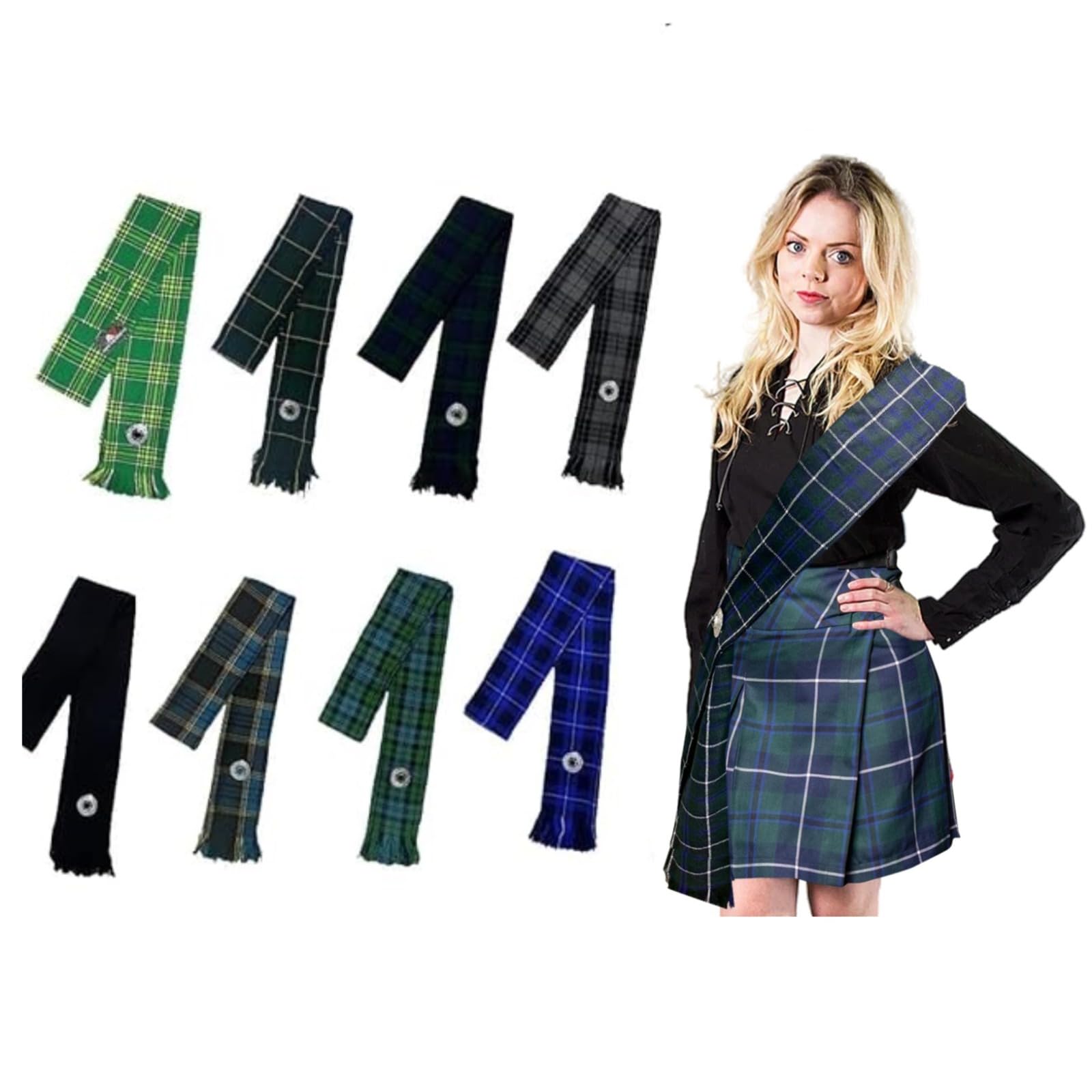 AAR Womens Tartan Clan Sashes Ladies Brooch Scottish Highland - 90 x 10.5 Inches