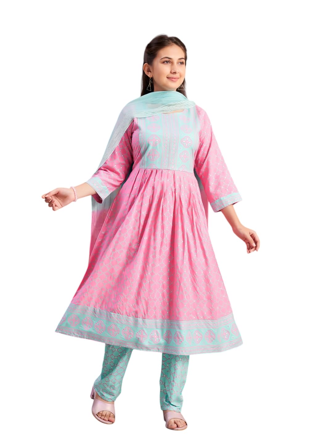 Aarika Girls Ethnic Wear Pink Colour Foil Print Rayon Kurti-8-15 Years (Kurti-Ap-805)