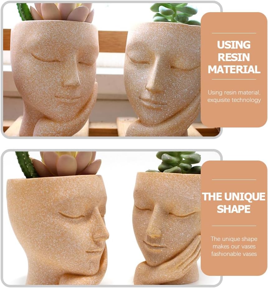 FOMIYES Face Flower Planter Succulent Planter Cute Resin Cactus Closed Eyes Outdoor Indoor Garden Courtyard Lawn Bathroom Decoration As Shown