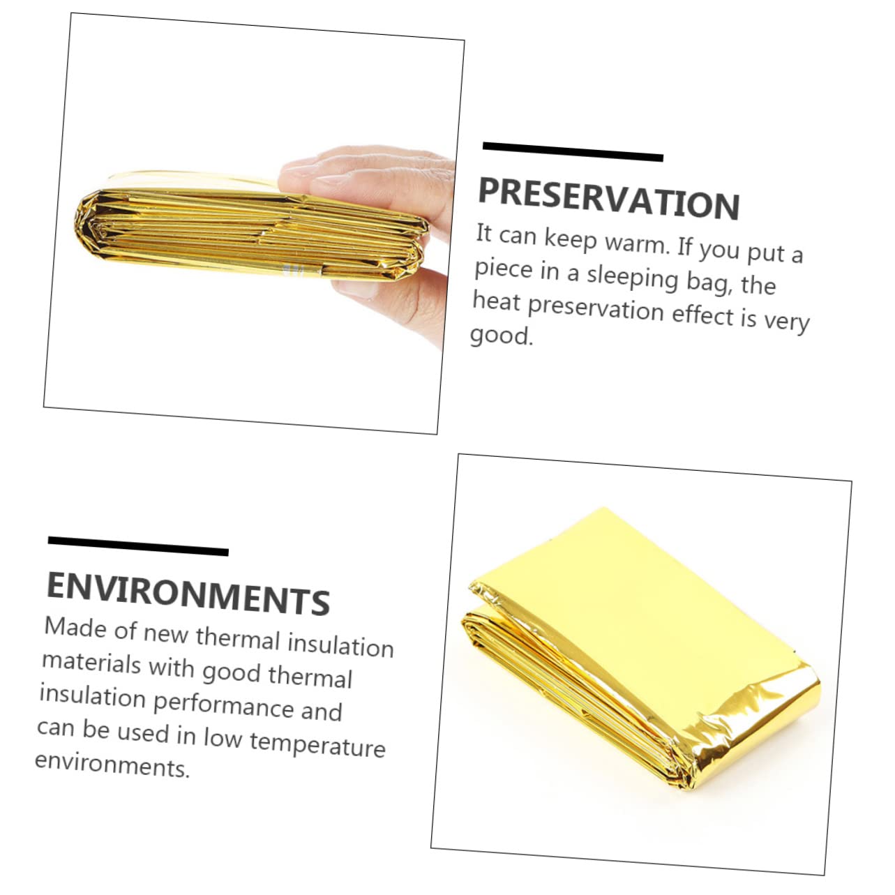 DECOMELODY 2Pcs Emergency Blanket Portable Sun Outdoor Insulated Blankets for Camping Hiking Survival Lightweight Reflective Heat Retention for Cold Weather