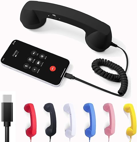Miniatura 1 de Auricular retro para teléfono conecta a través de USB-C  Vibe clásico vintage para tu teléfono móvil (puerto USB-C negro)