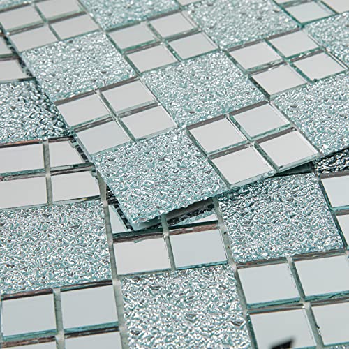 Lovdeco Mirror Peel And Stick Square Mosaic Tile For Kitchen Backsplash, 12" X 10", 6 Pieces, 5 Sq.ft. #TOP1