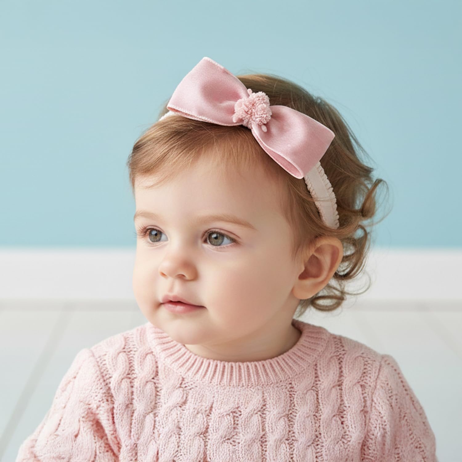 SYGA 3 Pcs Baby Girl Headband Soft Flower Bow Strechable Hairband Suitable For Newborns, Infants, Toddlers And Kids 0-3 Years(Color - 1001), Pink