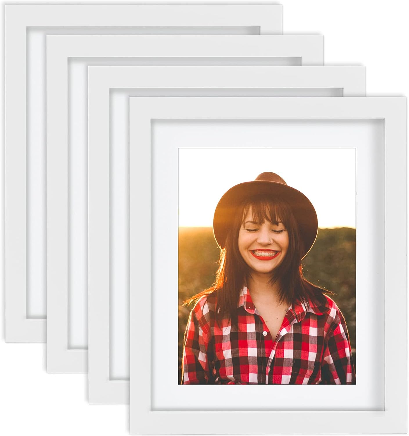8x10 White Picture Frames Natural Solid Wood 4 Pack for