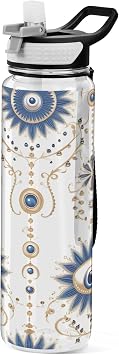 Oriental Pattern Water Bottle with Straw Lid Clear Leakproof Gym Water Bottles for Outdoor Sport Drinking Fitness Workout Travel, 32 oz