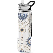 Oriental Pattern Water Bottle with Straw Lid Clear Leakproof Gym Water Bottles for Outdoor Sport Drinking Fitness Workout Travel, 32 oz