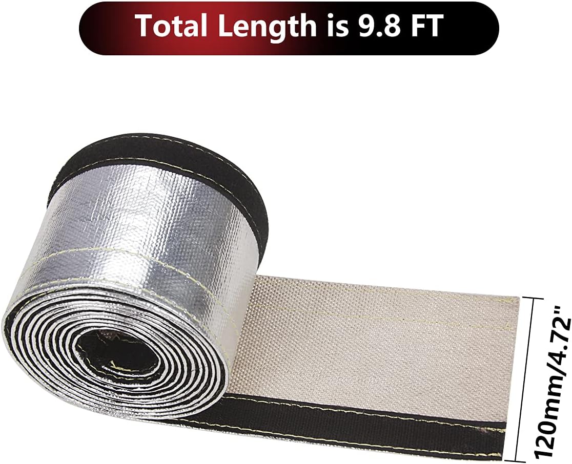 LCGP Heat Shroud Sleeve Aluminized Sleeving for Ultimate Heat Protection with Hook and Loop Closure, W: 4.7inch L: 9.8FT