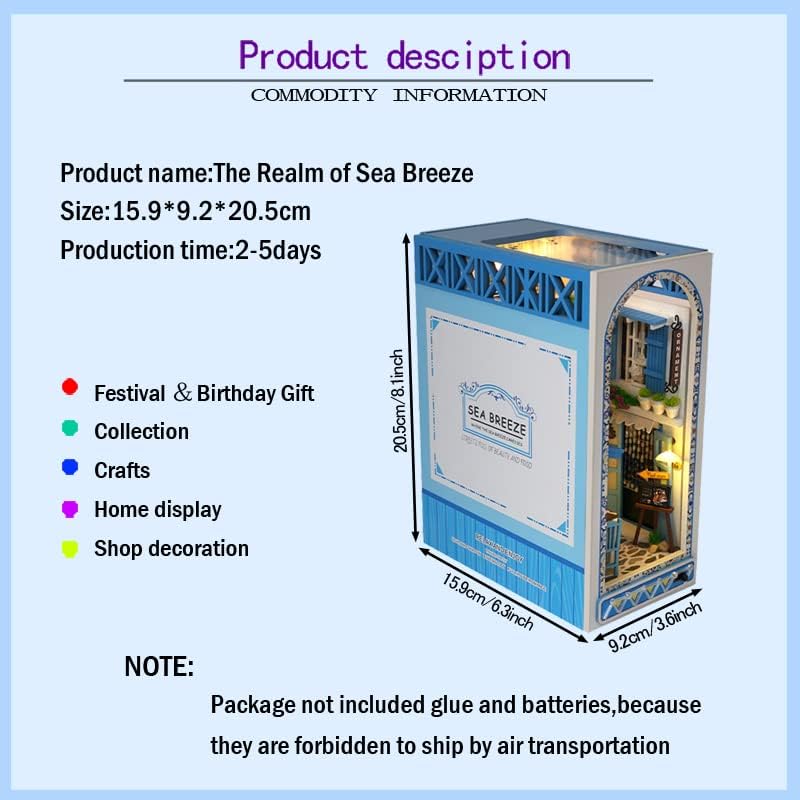 Miniatura 7 de Kit de rincón de libros de bricolaje, casa de muñecas para estantería, decoración de callejón, kit de creatividad con luz LED