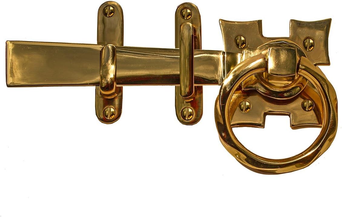 Renovators Supply Manufacturing Door Lock Latch 7 1/4 in. Polished Brass Gate Latch Garage Barn Door Lock with Mounting Hardware