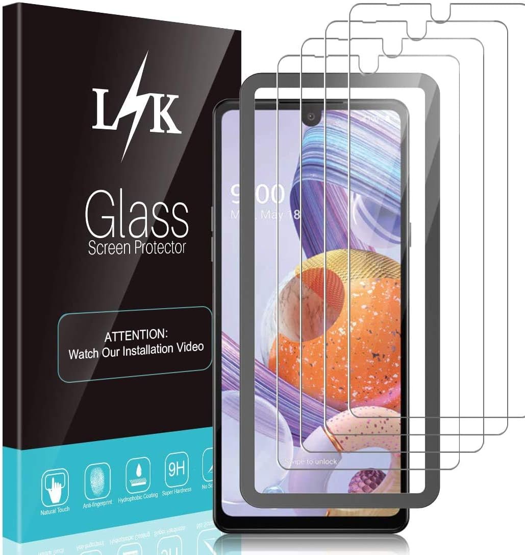 4 Pack LϟK Screen Protector Compatible for LG Stylo 6 LG K71, Frame-Installation Tempered Glass 9H Hardness Case Friendly HD Clear Film Bubble Free