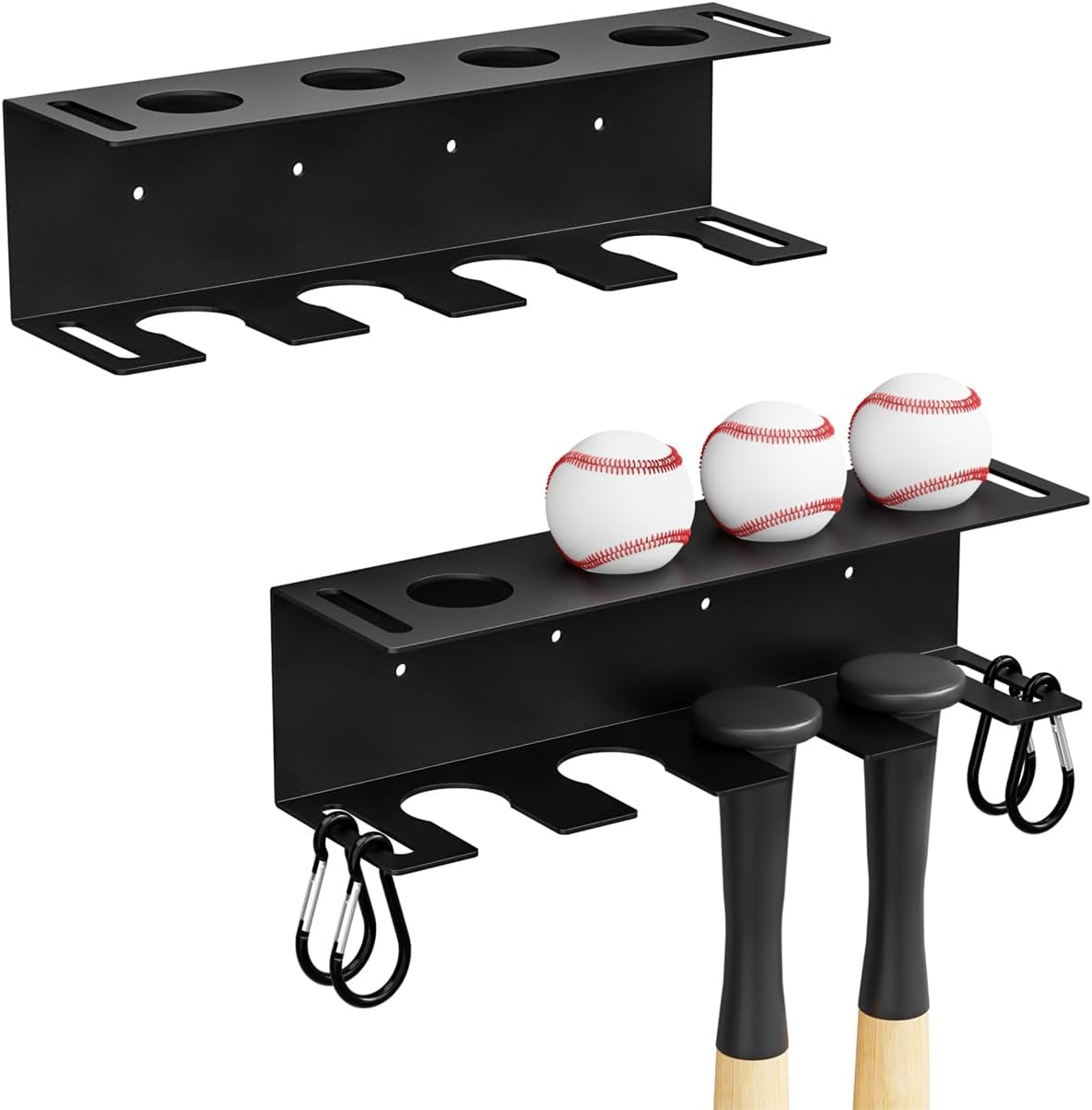 BYCY 2PCS Baseball Bat Rack Ball Display Holder,Hold 8 Bats,Metal Vertical Wall Mount Bracket for Lacrosse Softball Hockey Stick