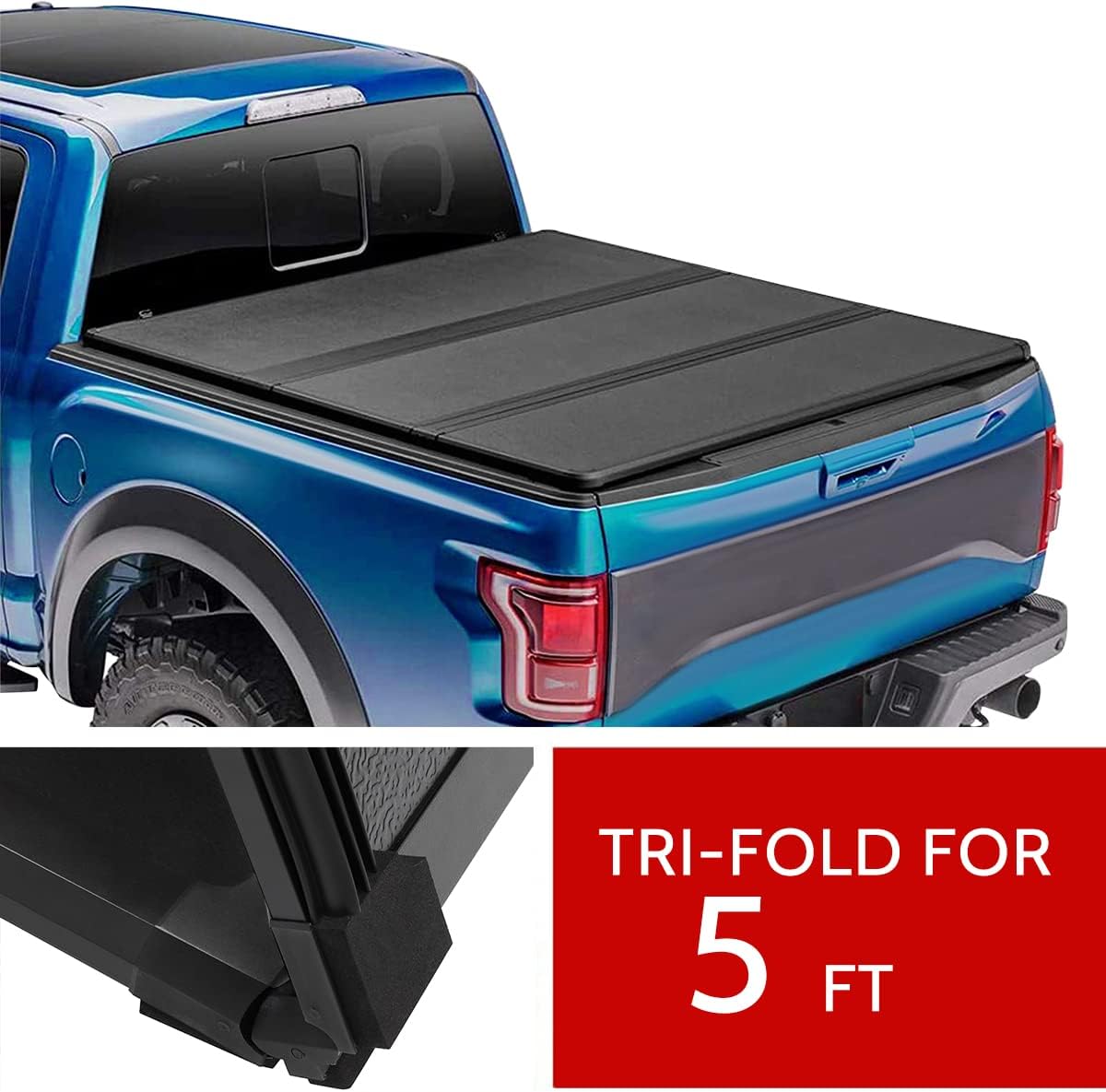 Ineedup Hard Tri-Fold Truck Bed Tonneau Cover Fits For Chevy Colorado 2015 16 17 18 19 20 2021,for GMC Canyon 2015-2020 Fleetside 5FT Bed, Truck Bed Accessories