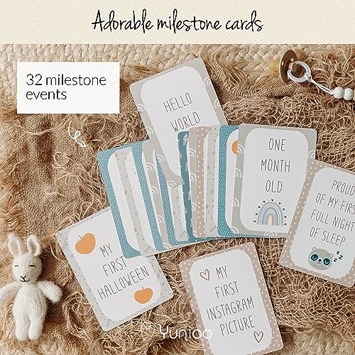 Yunioo Baby Keepsake Box with Baby Memory Book, Newborn Footprint Kit, Baby Milestone Cards, Tooth Fairy Keepsake Tubes and Memory Organizer Envelopes. Unisex Baby Shower Box for Boy or Girl