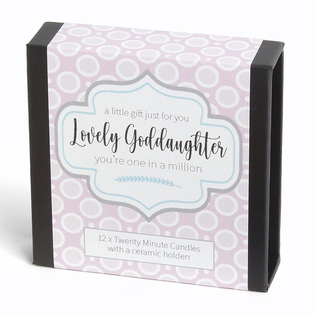 Cotton & Grey Natural Lovely Goddaughter (Pink). You're On In A Million By - 12 Pure Beeswax Twenty Minute Candles With Ceramic Holder
