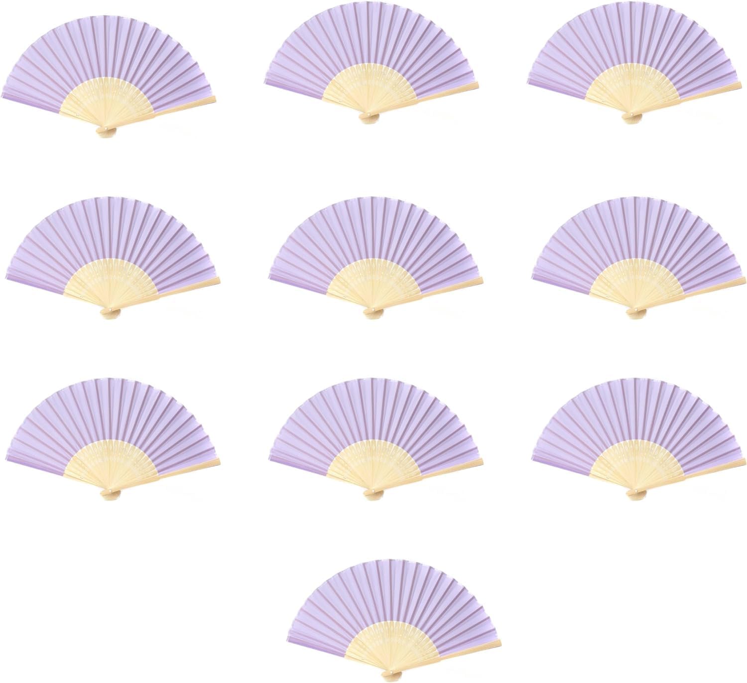 FANSOF.FANS Pack of 10 Fabric Handheld Fan with a Tassel Grade A Bamboo Ribs Party Wedding Favour (Pale Lilac Purple)