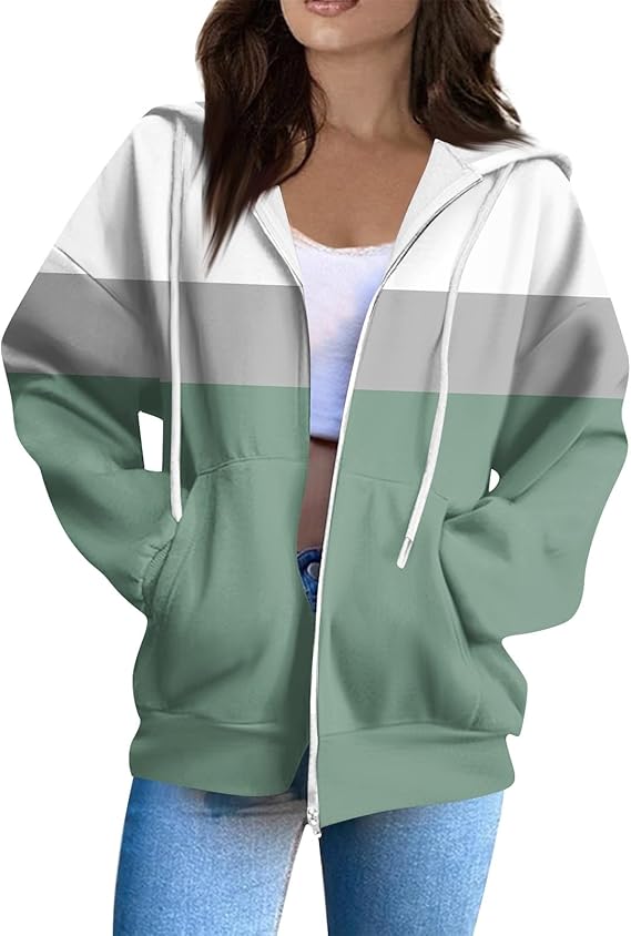 Zip Up Hoodie Women Casual Oversized Sweatshirts - Fall Fashion Fleece Lined Jacket - Thick Warm Coat Winter Clothing